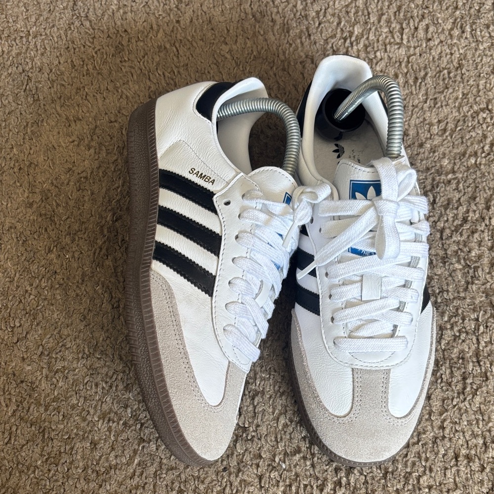 adidas Kids Samba Sneakers White Black Gray Suede